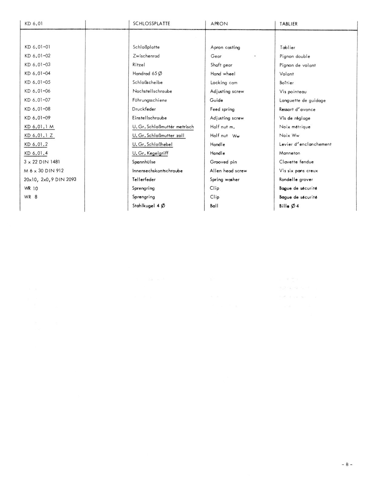 Emco Emcomat 7 Lathe Service Parts List Manual *1250