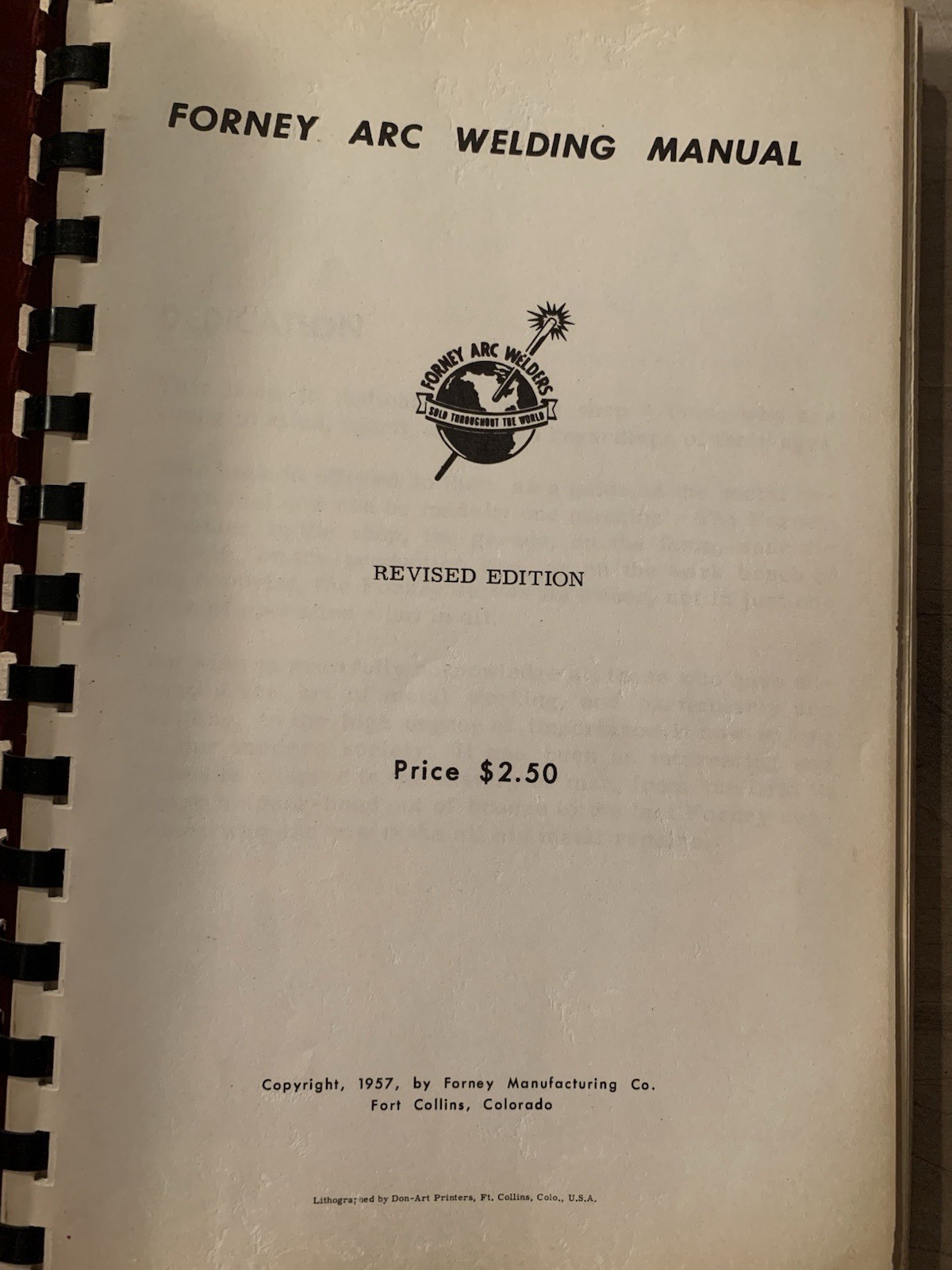 Forney Arc Welding Manual 1957 By Forney Manufacturing Co, Fort Collins, CO