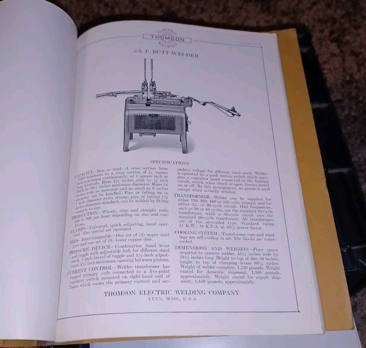 THOMSON PROCESS ELECTRIC WELDING COMPANY early 1900s Sales Catalog Book MACHINES