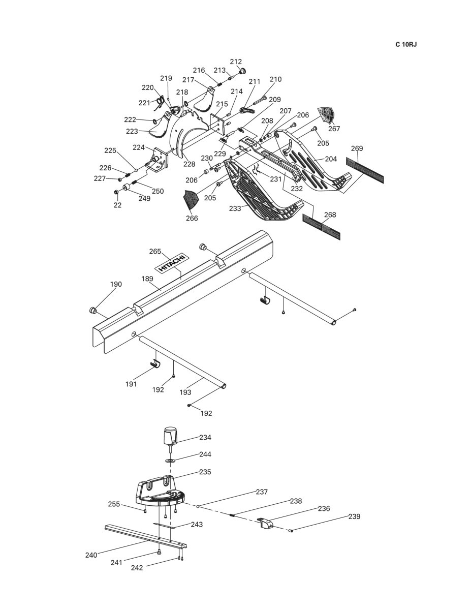 Hitachi C10RJ 10″ Contractor Table Saw Instruction Service Parts Manual 1738