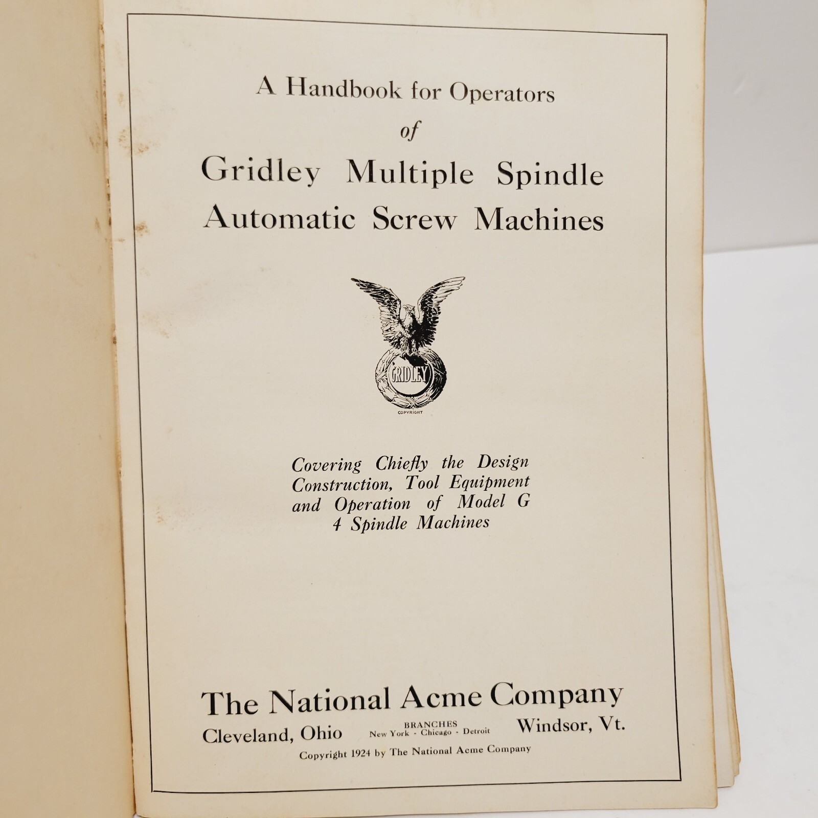 Vtg 1924 Handbook Operators Gridley Automatic Screw Machines National Acme Co