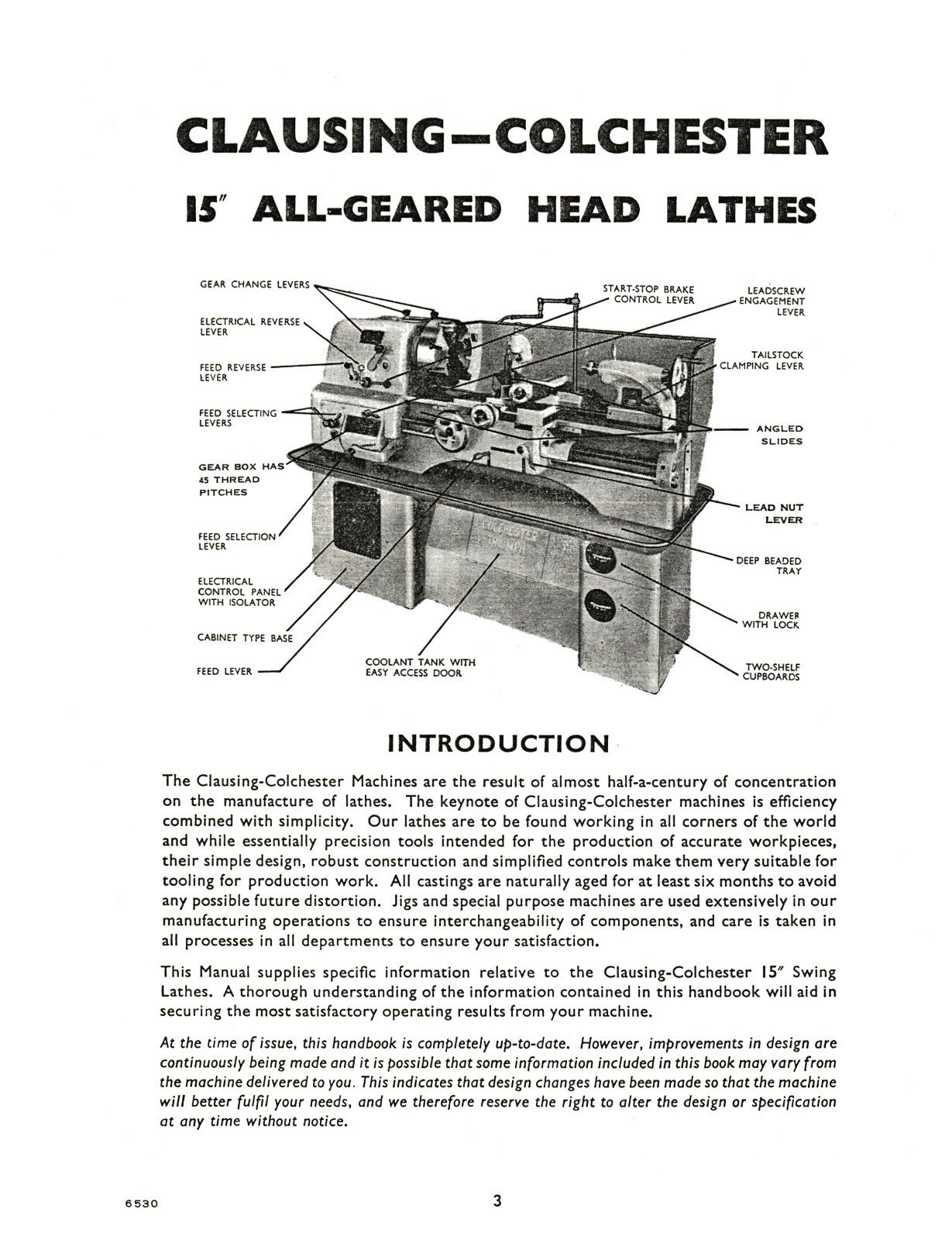 Clausing Colchester 6500 Series 15″ Lathes thru sn 42421 #1363