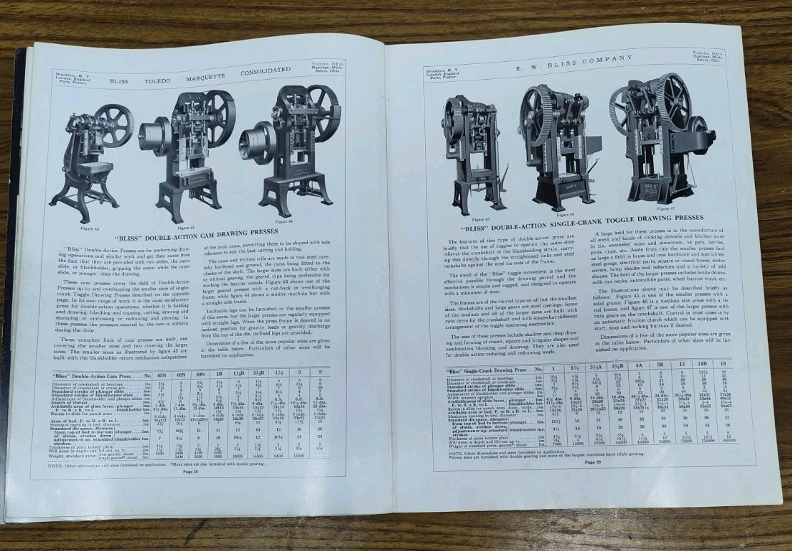 E.W. Bliss Co. Antique Metalworking Machines Catalog Presses Vintage Industrial