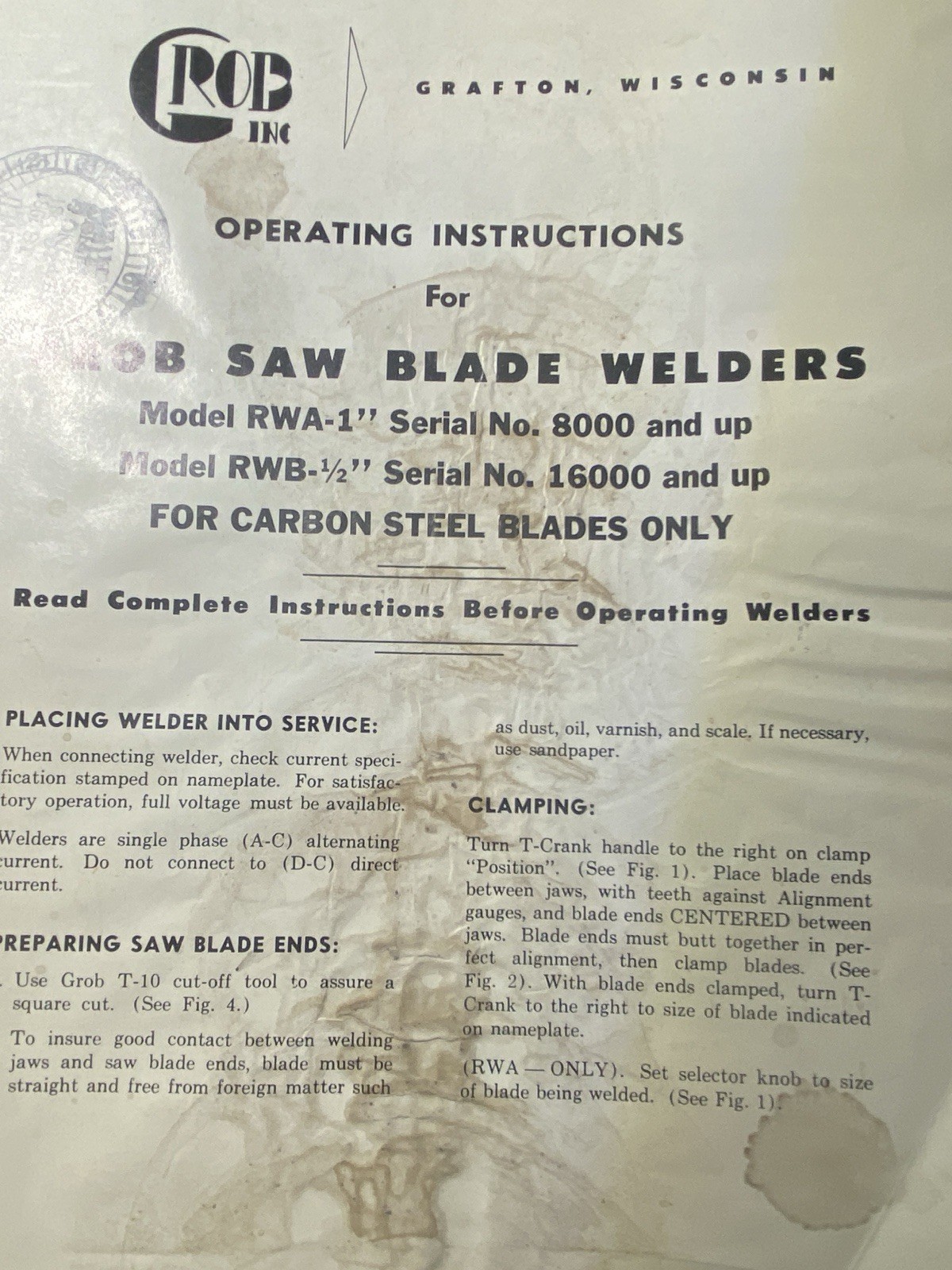 Original DoAll Model ML Band Saw Operation Manual And Blade Welder Manual.