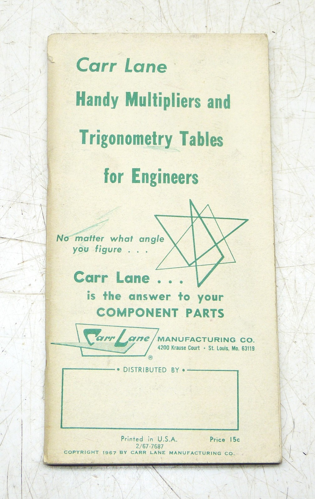 1967 Carr Lane Handy Multipliers and Trigonometry Tables for Engineers INV18648