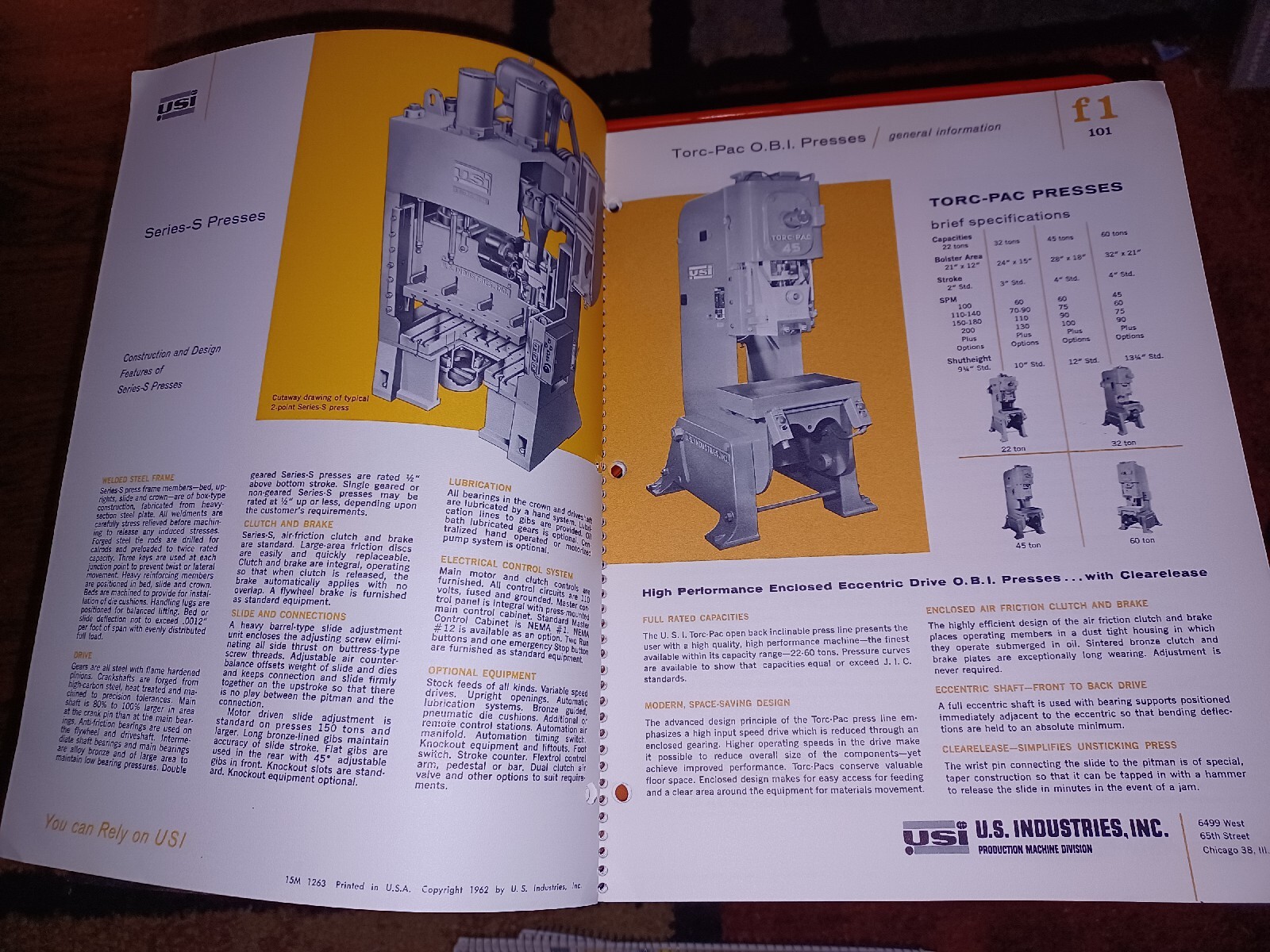 USI US Industries Inc GENERAL PRESS CATALOG BOOK A1 800 PRODUCTION MACHINE DIVIS