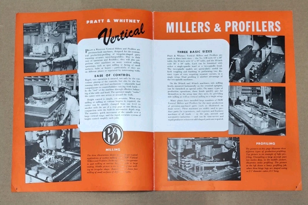 Pratt & Whitney Vertical Millers And Profilers Sales Brochue Industrial Vtg