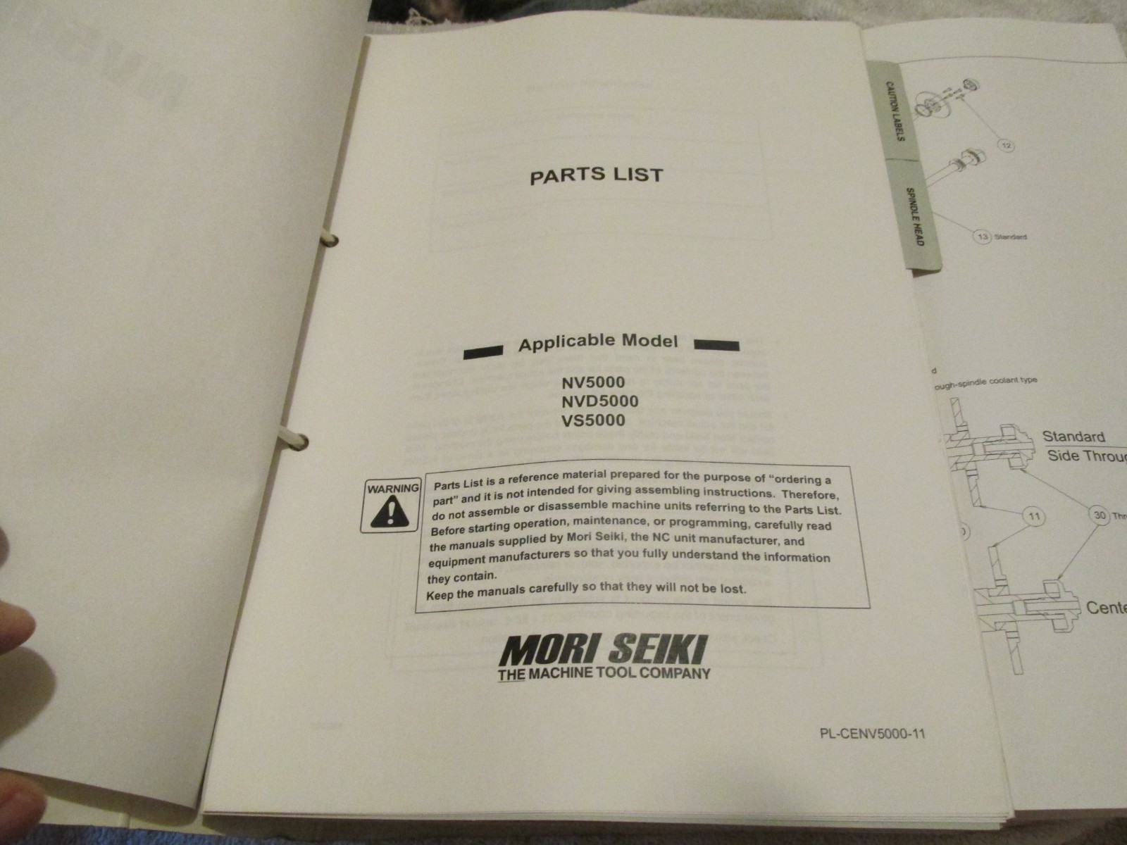 FACTORY MORI SEIKI CNC MACHINING CENTER NV5000 NVD5000 PARTS-LIST MANUAL BOOK