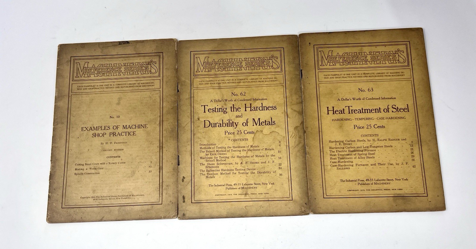 1910 Machinery’s Reference Series #10 #62 #63 Practice Guides 3 Booklets
