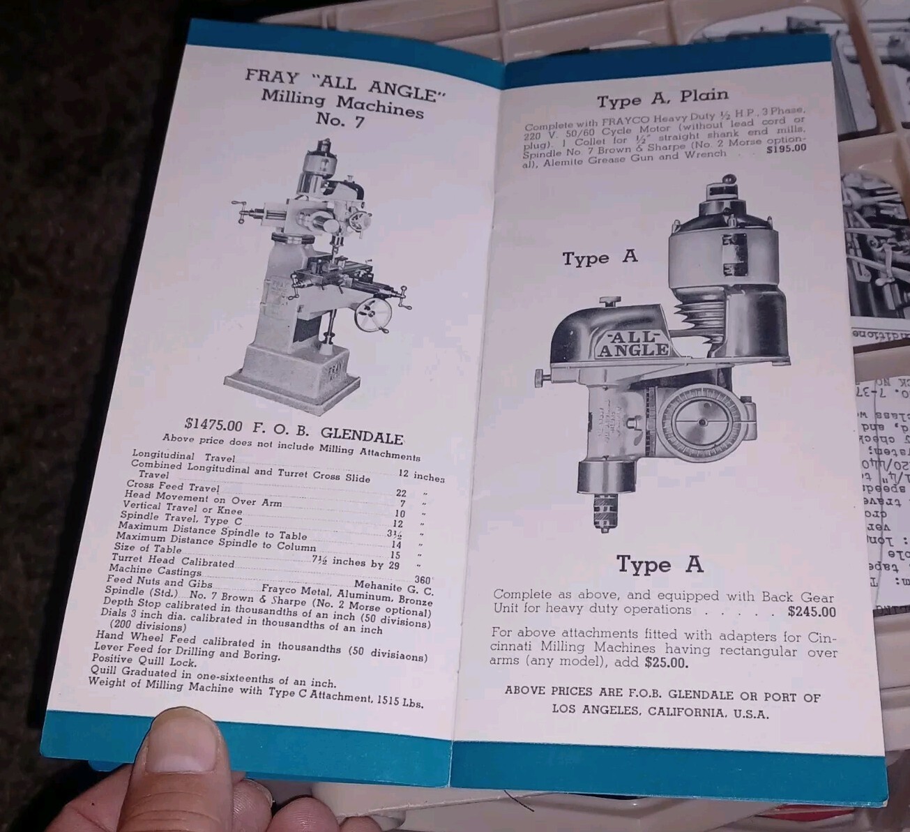 FRAY MACHINE TOOL COMPANY PRODUCTS PRICE LIST NO 15 CATALOG BOOK Milling & More