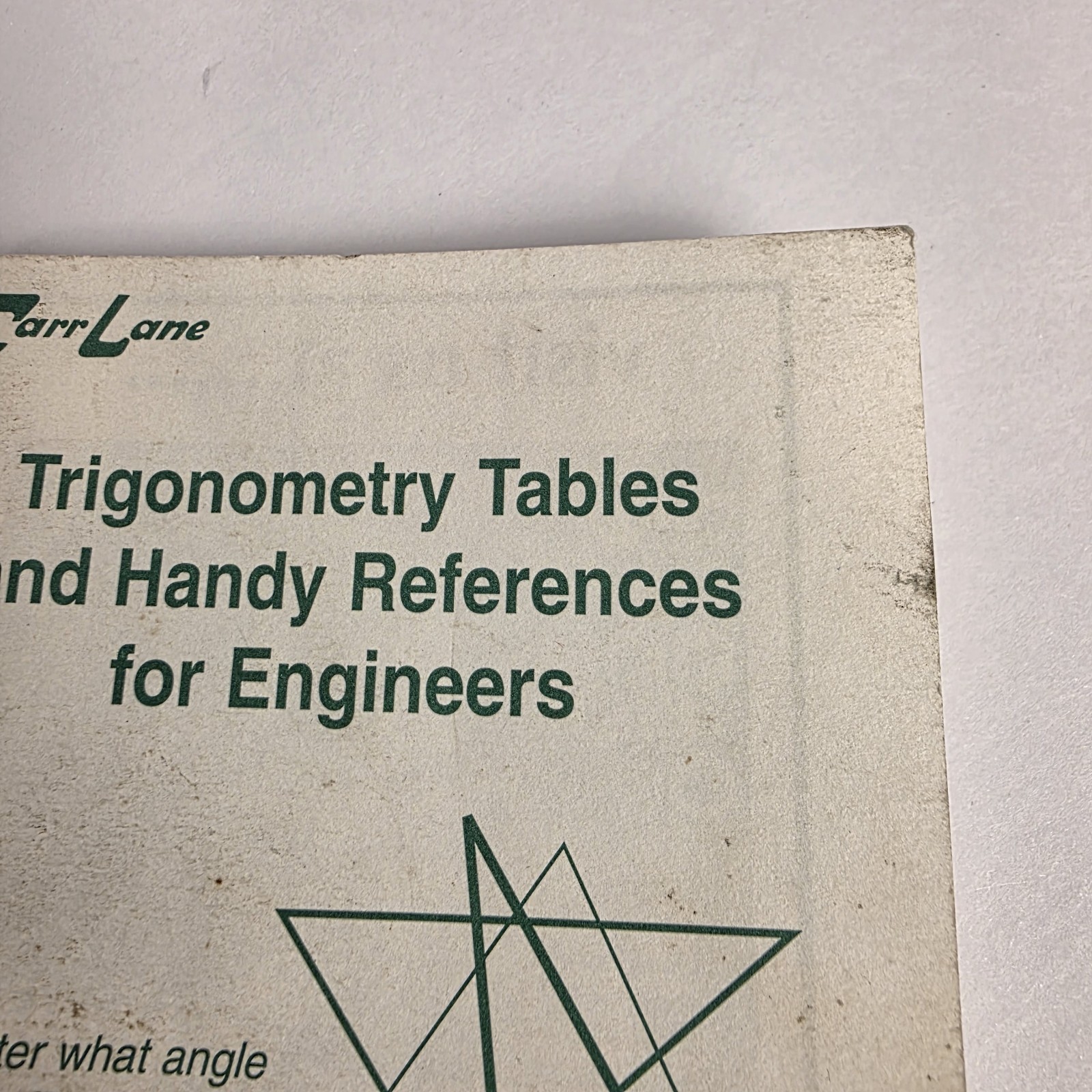 Carr Lane Trigonometry Tables Handy Reference Data for Engineers Vintage 2001
