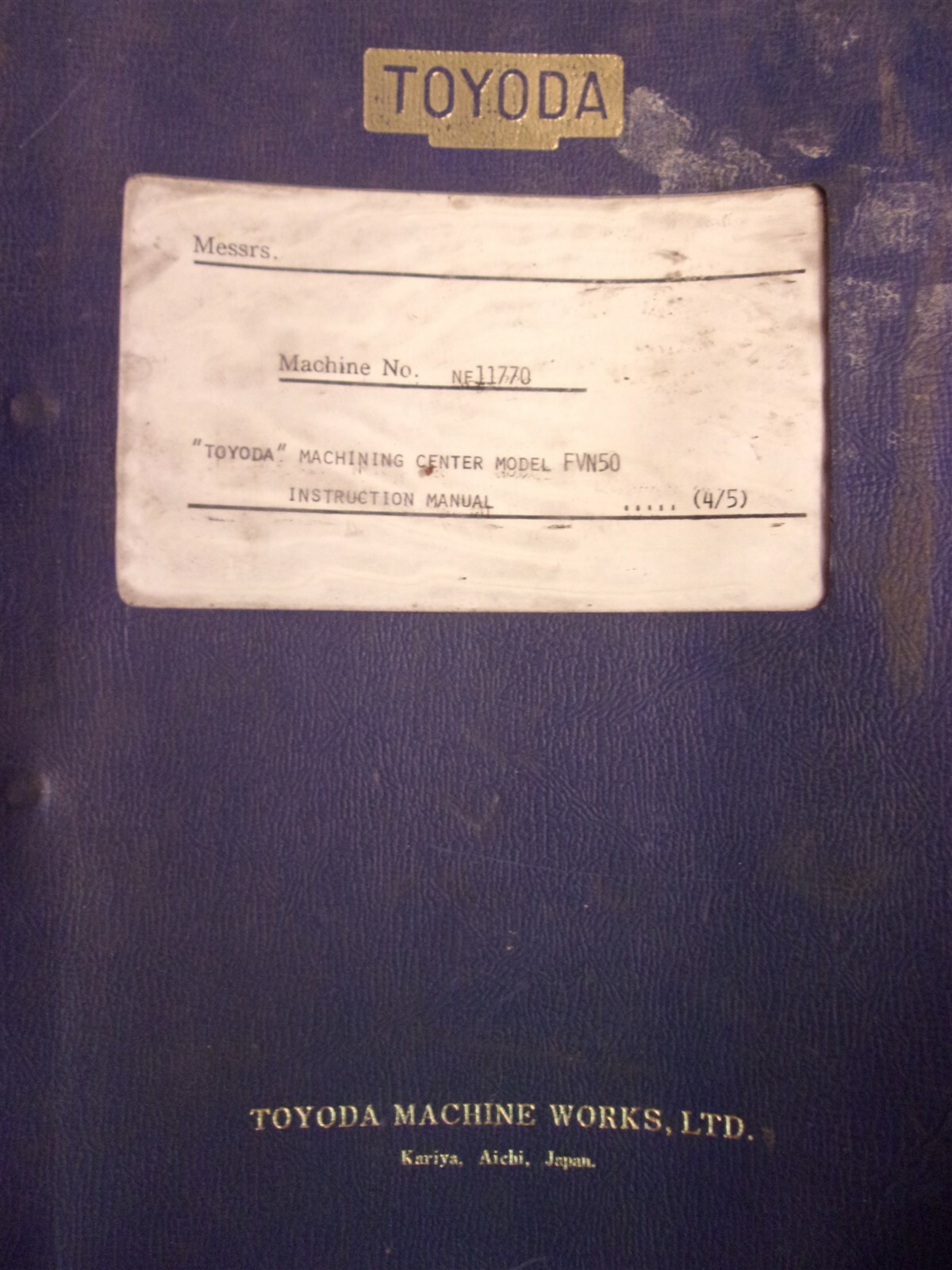 Toyoda Machine Works NF11770 FNV50 4/5 Instruction Manual *FREE SHIPPING*