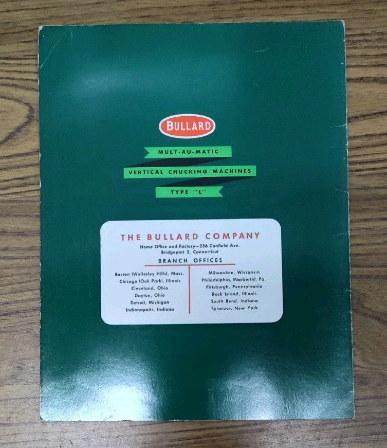 Bullard Co. Mult-Au-Matic Chucking Machine Type L Brochure Vtg Bridgeport, CT