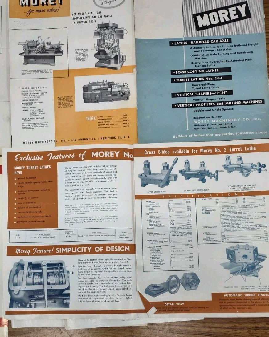 Morey Machine Co NY Turret Lathes Advertising Brochure Lot Industrial Metal Work