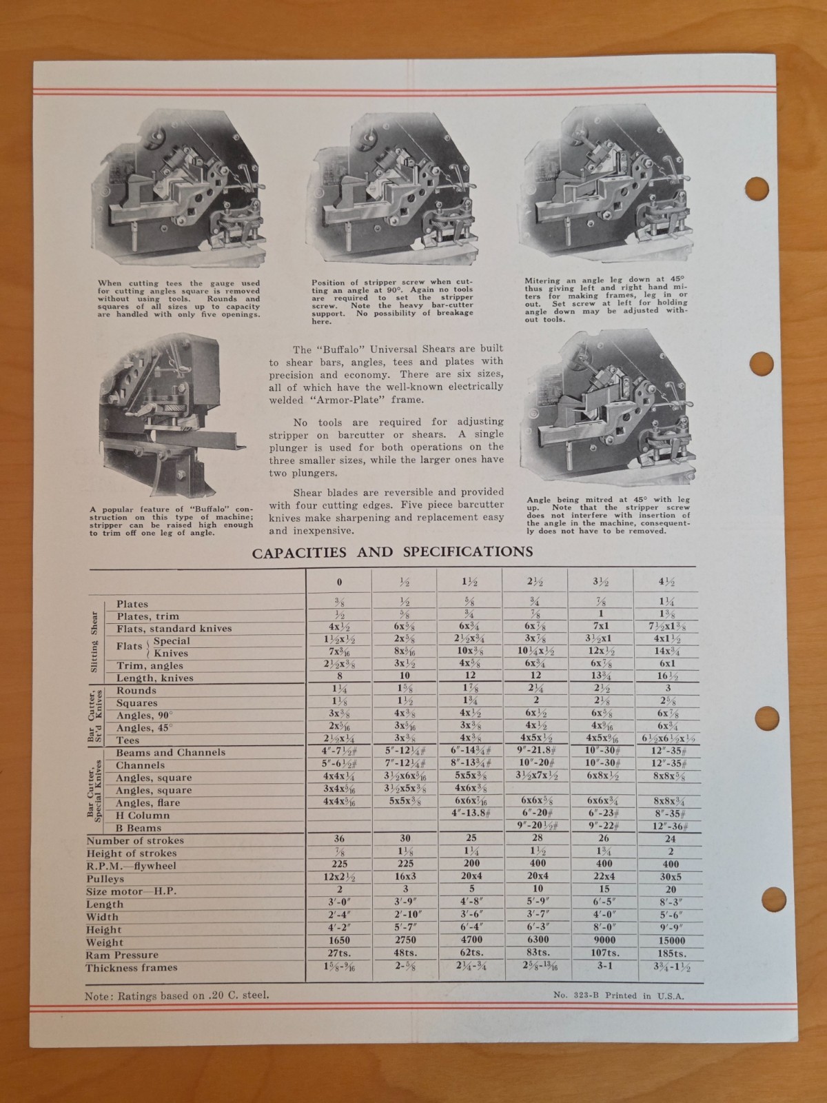 BUFFALO FORGE COMPANY UNIVERSAL SHEAR CATALOG BULLETIN No. 323-B