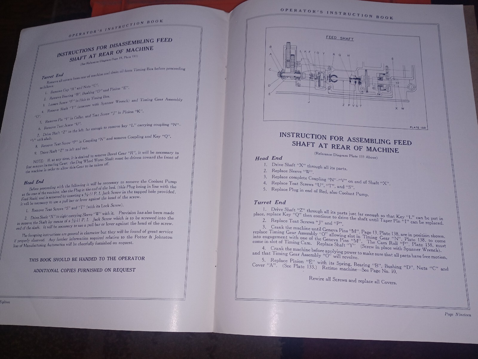 POTTER & JOHNSON PRATT WHITNEY OPERATOR’S INSTRUCTION BOOK NO 4D MODEL 2 No 129