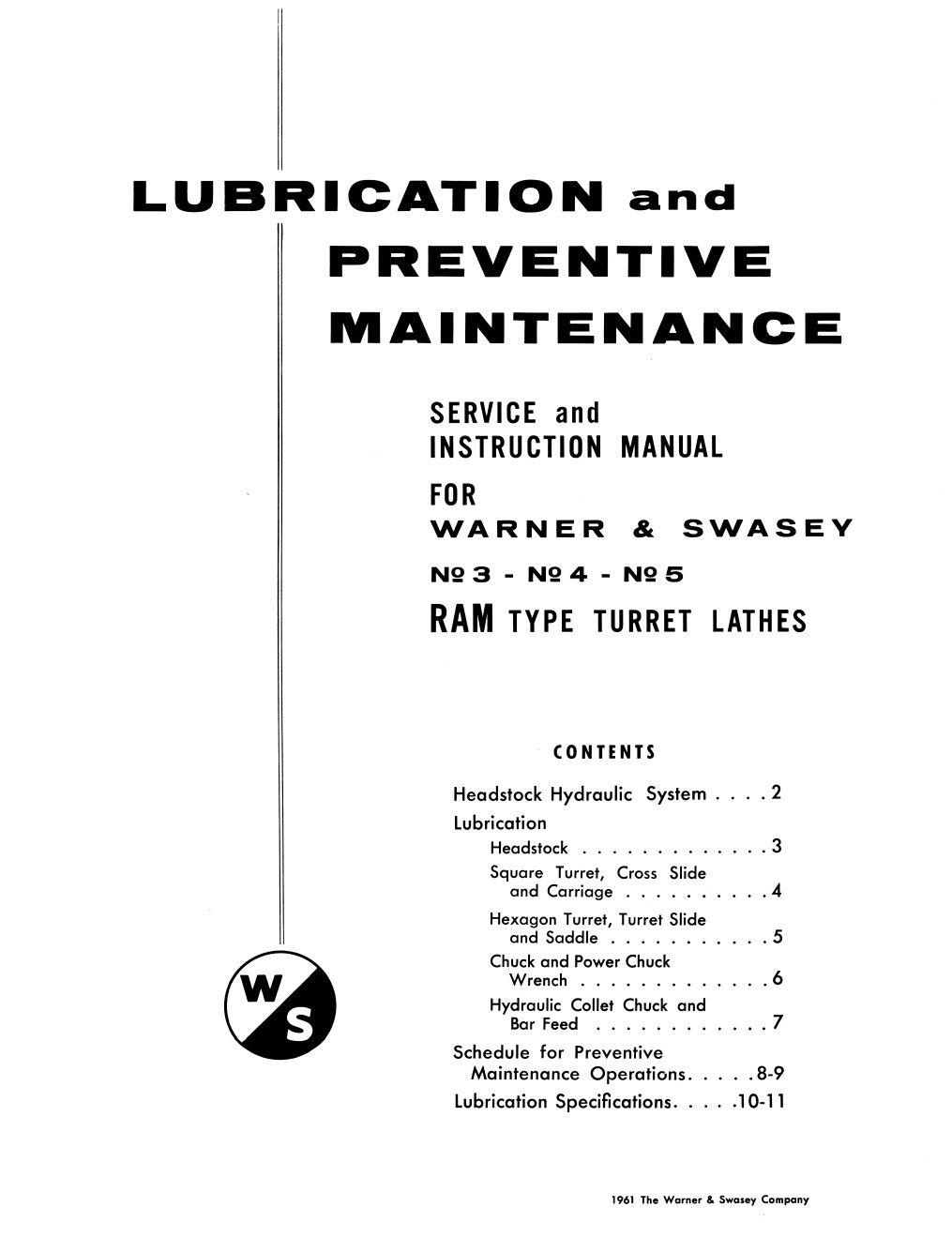WARNER SWASEY Later No. 3, 4, 5 Turret Lathes Service Instructions Manual 1336