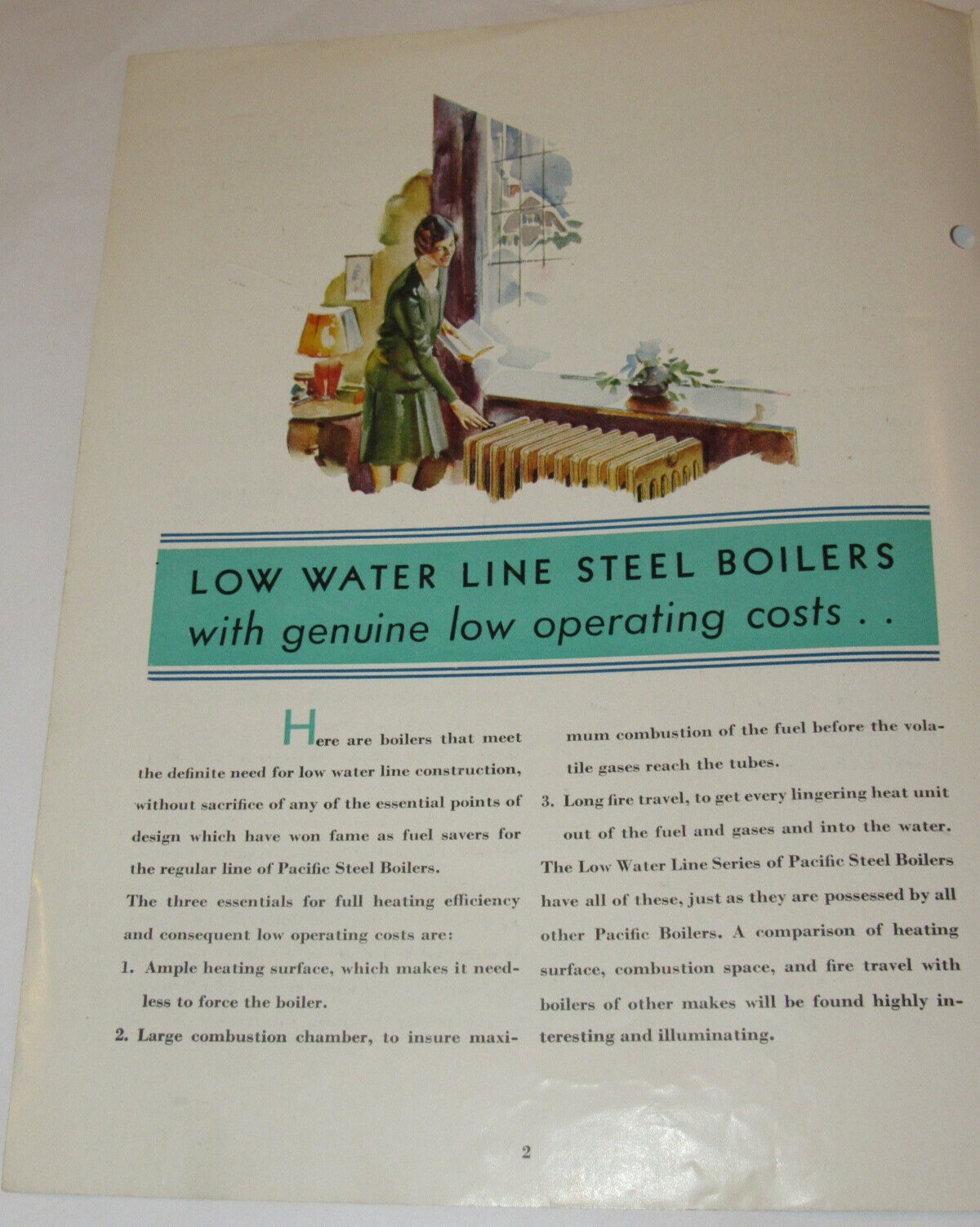 VINTAGE 1930 PACIFIC STEEL BOILER BROCHURE! THE LOW WATER LINE SERIES/PICS/SPECS