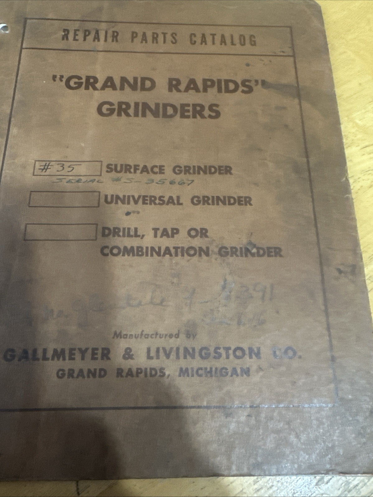 Gallmeyer & Livingston Grand Rapids Grinders 35 Surface Grinder Catalog