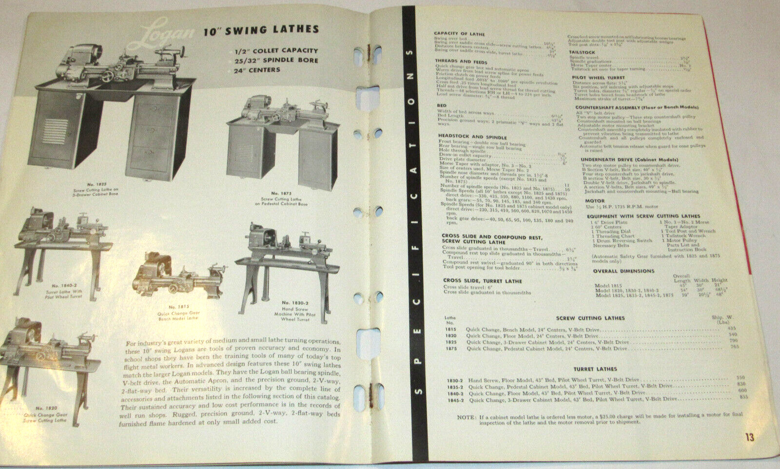 VTG 1964 LOGAN LATHES CATALOG! ENGINE/TURRET/SCREW CUTTING/SHAPER/ & ACCESSORIES
