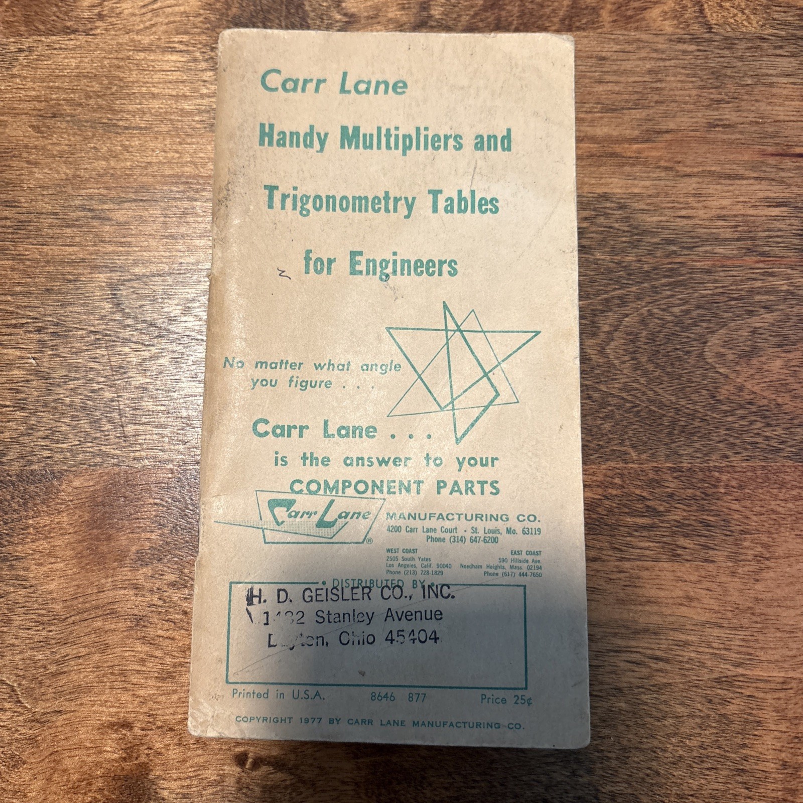 Carr Lane Engineer’s Handy Multipliers & Trigonometry Tables Booklet