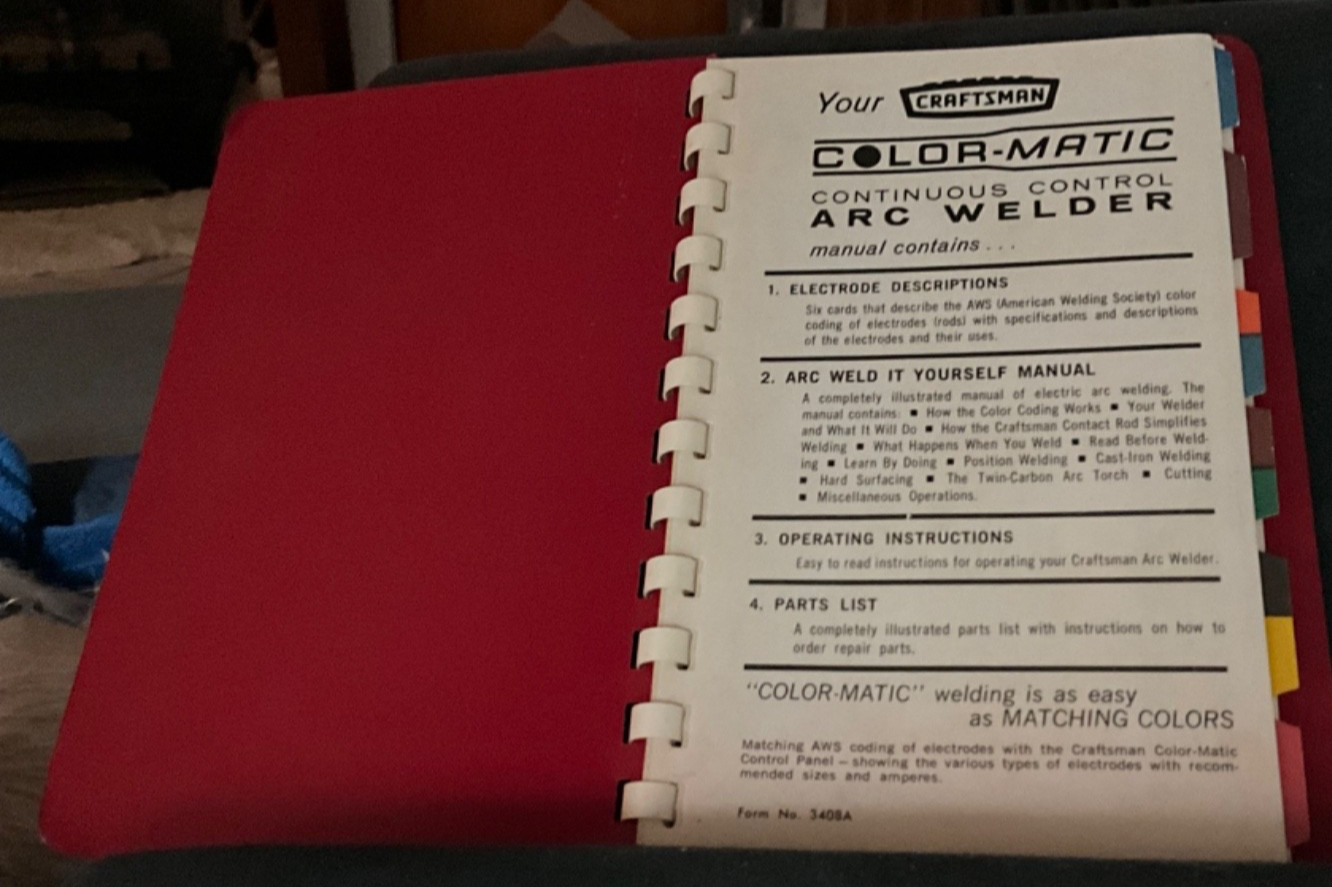 Craftsman Owners Manual COLOR-MATIC Continuous Control Arc Welder Form No. 3408A