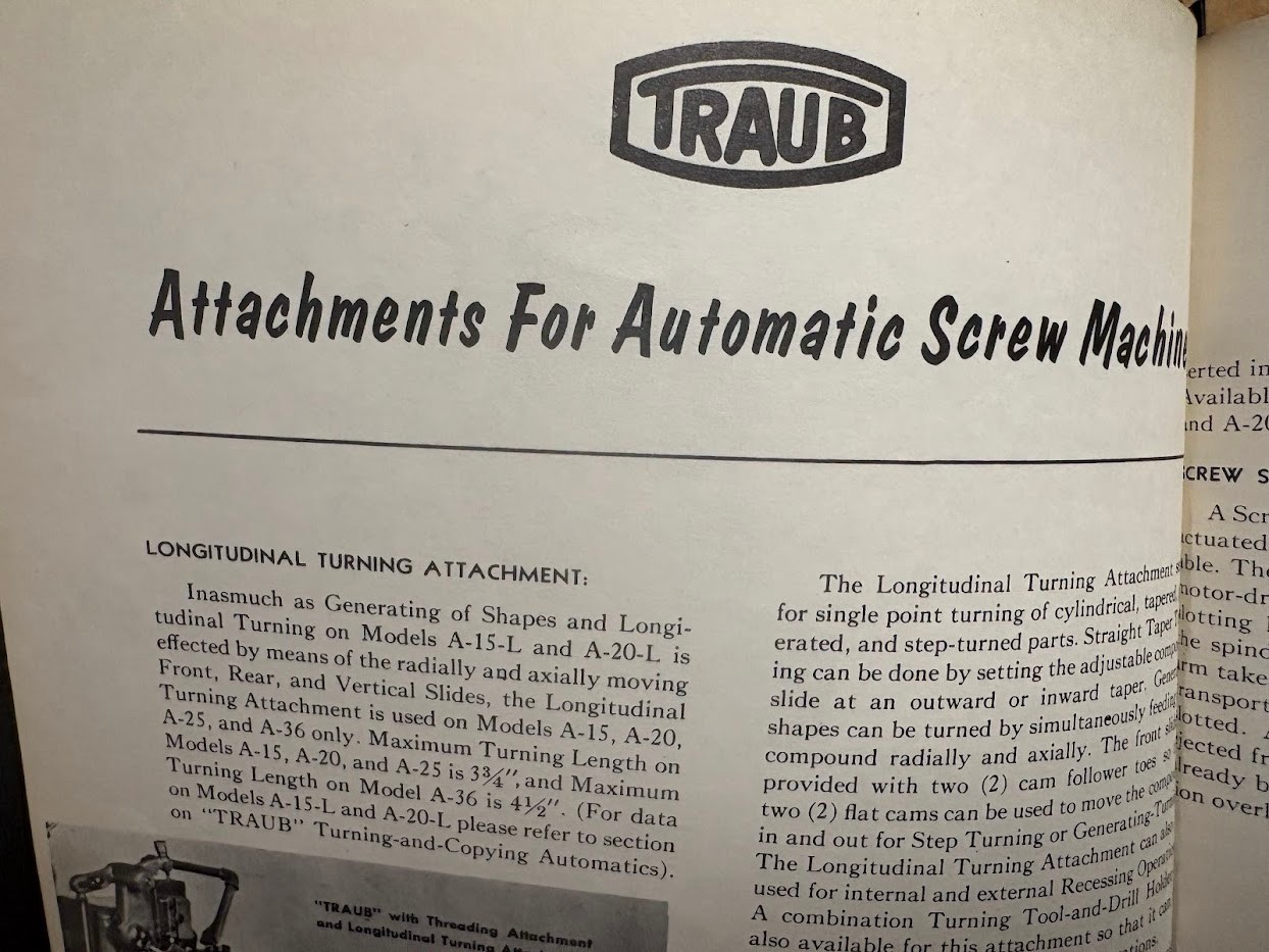 Vtg Traub Works Catalog 1950s? Screw Machines Attachments Tools Lathe A-15 A-36