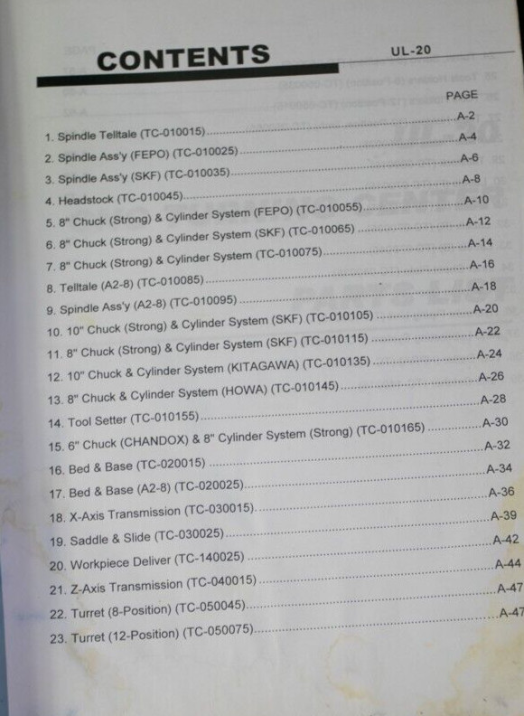 Accuway CNC UL-20 Parts Lists Diagrams Manual