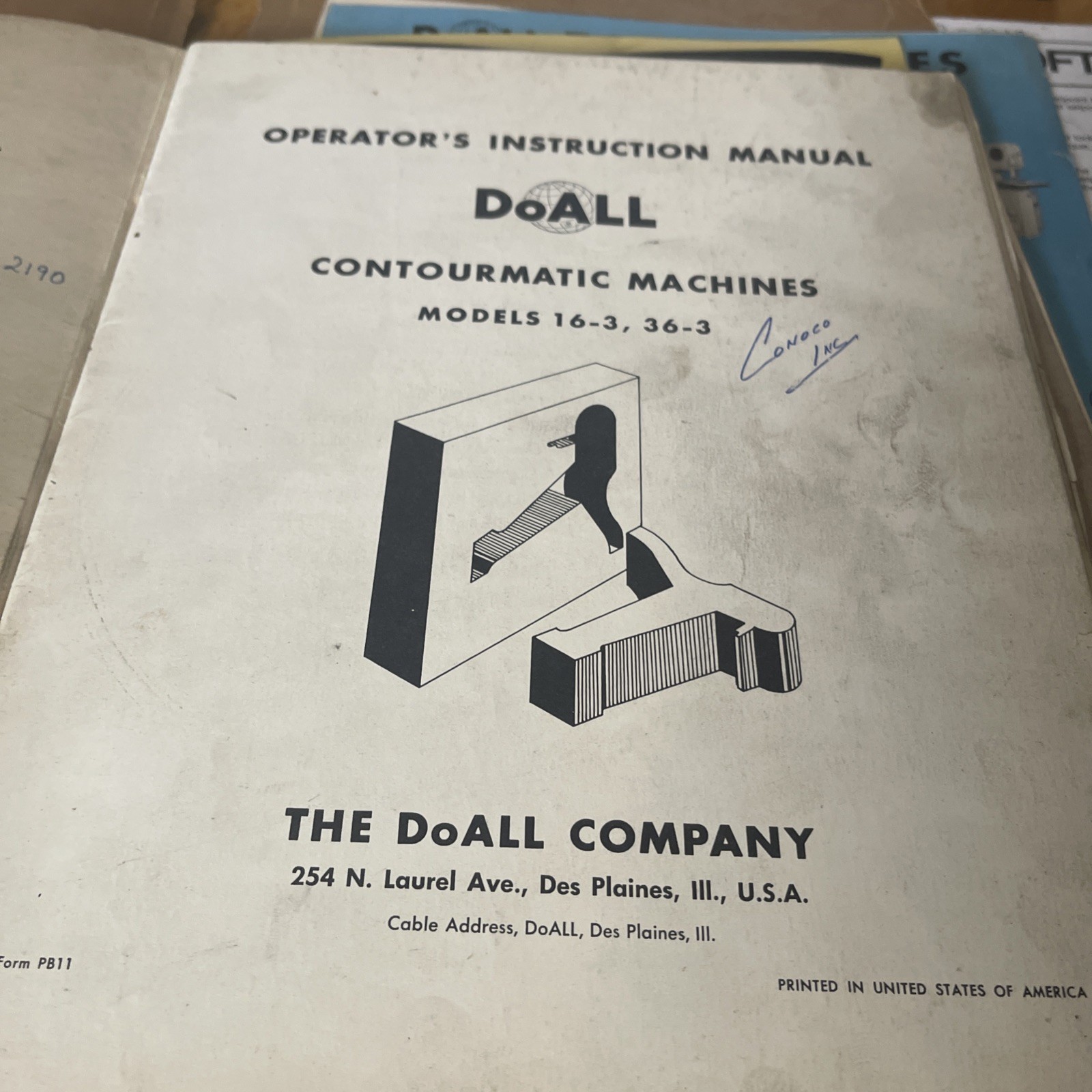 DoAll Contourmatic Operaton Maintenance Instruction Manual Models 16-3 / 36-3