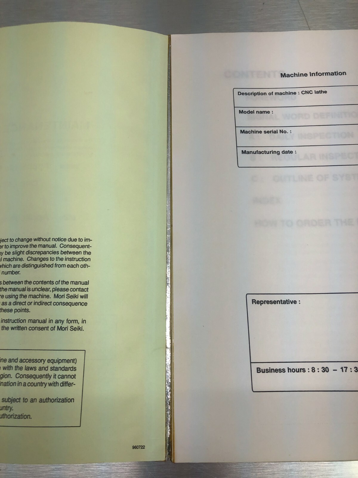 Mori Seiki Maintenance Manual for CNC Lathes – MM-CENL-B9E
