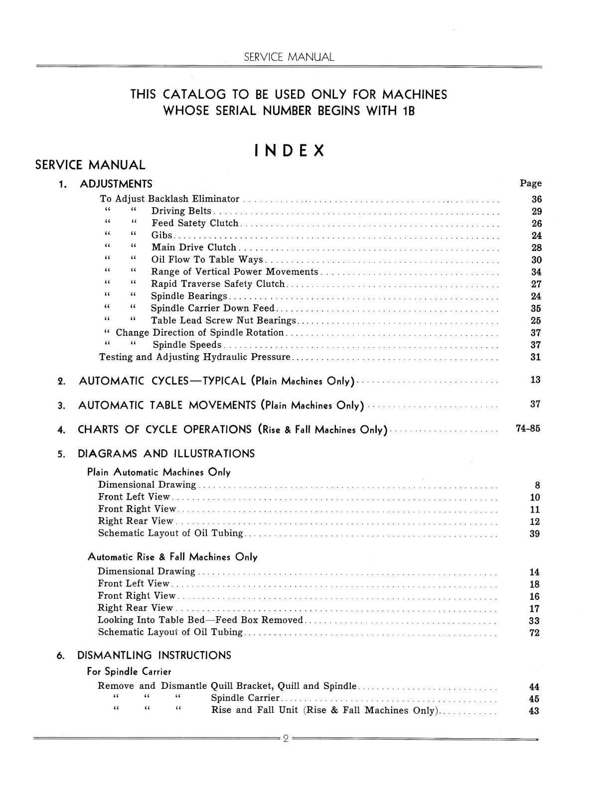 Cincinnati Nos 2-18, 2-24 Milling Machine Model ER Service & Parts Manual *462