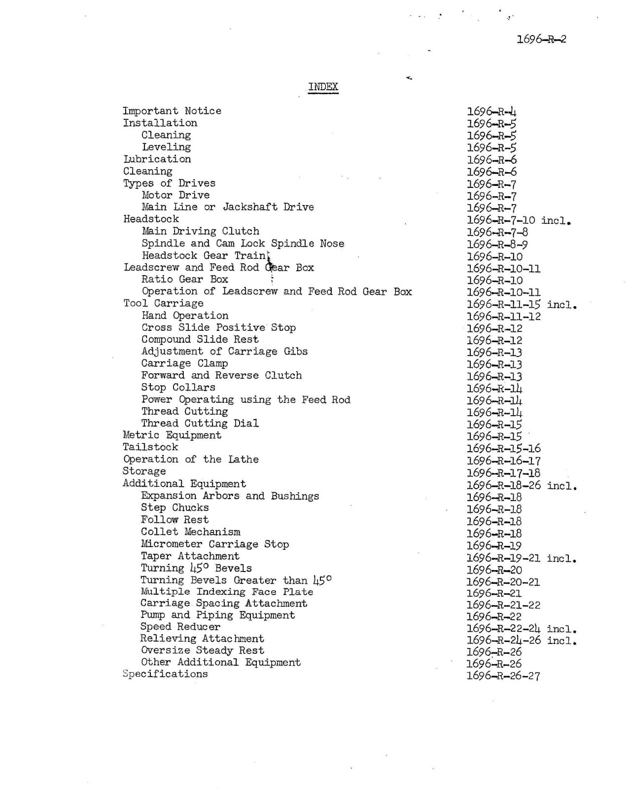 14″ & 16″ Lathes Operator’s Instruct Manual Fits Pratt & Whitney Model C M1696-1
