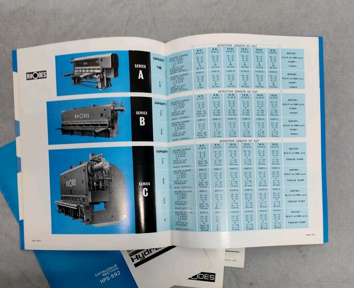 Joseph Rhodes & Sons Shears Metal Working Machines Sales Brochure Lot Bulletin
