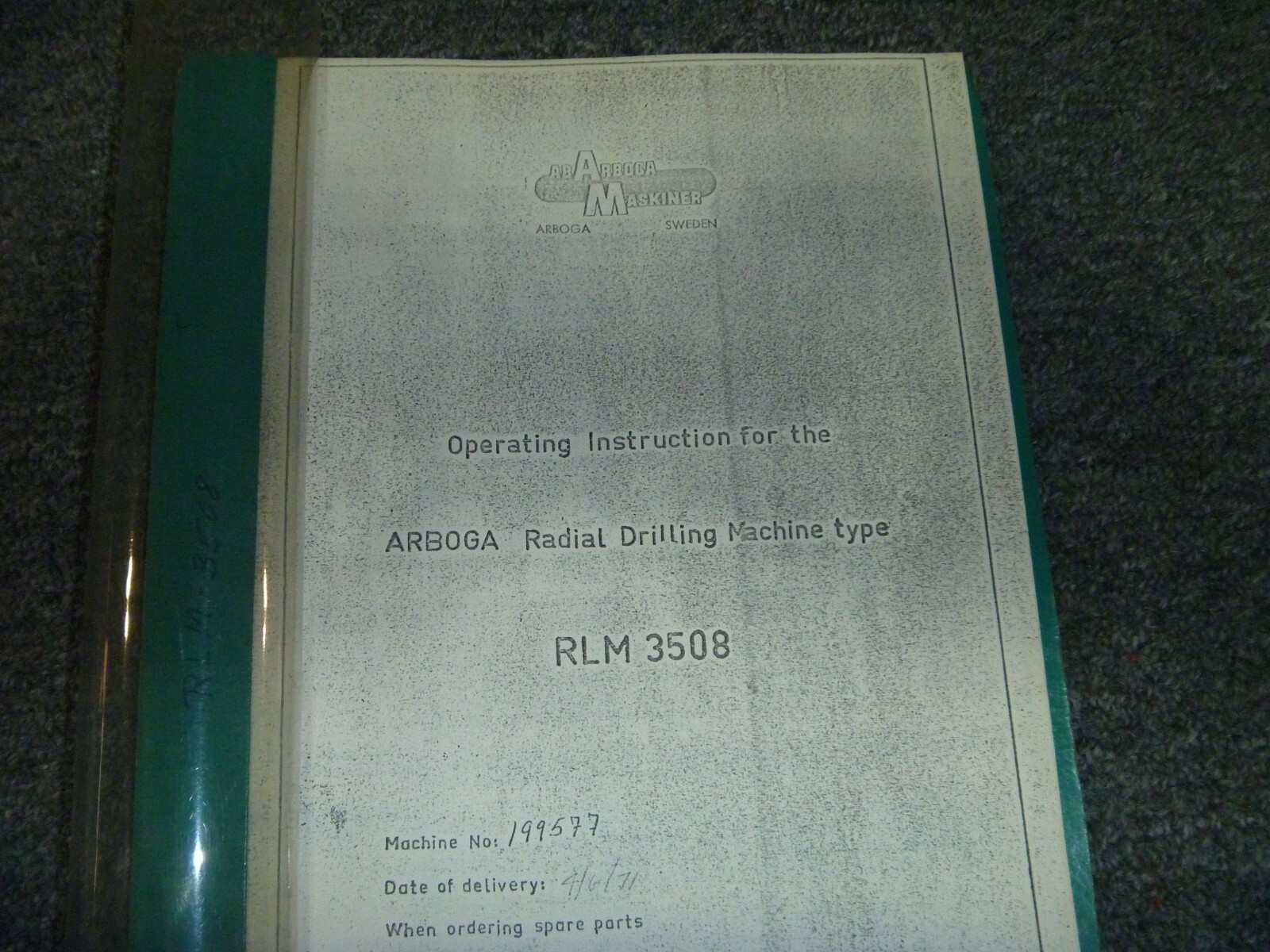Arboga Maskiner RLM 3508 Radial Drill Owner Operator Instruction Manual 199577
