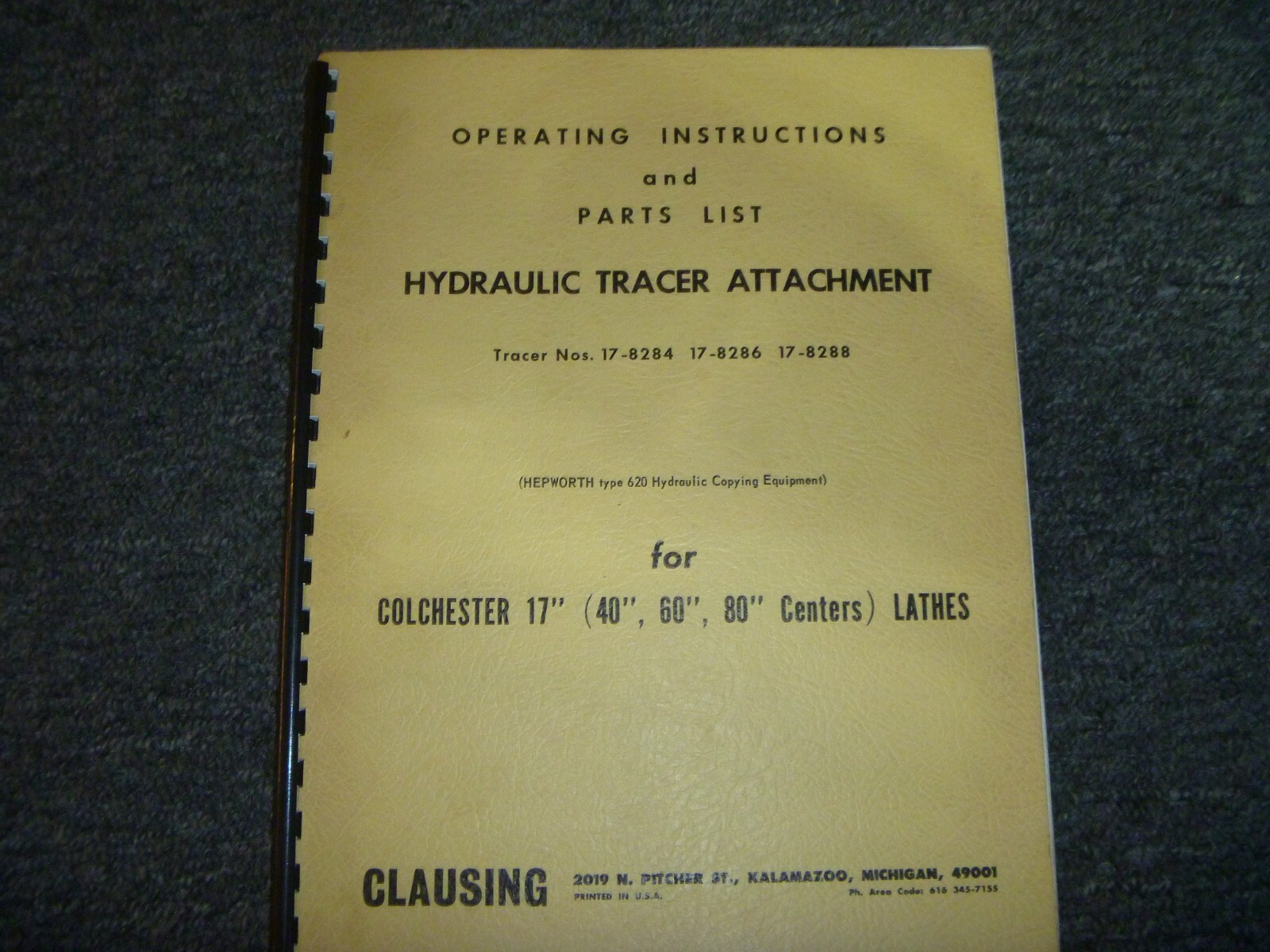 Clausing 17-8284 Tracer Attachment on Colchester 17″ Lathe Parts Operator Manual