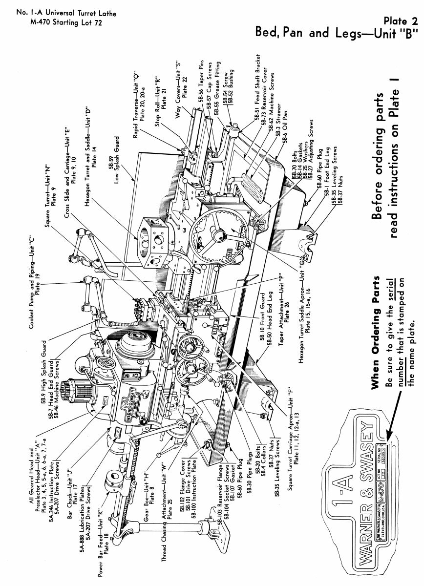 WARNER SWASEY Older 1A Model M-470 Turret Lathe Parts Manual 1350