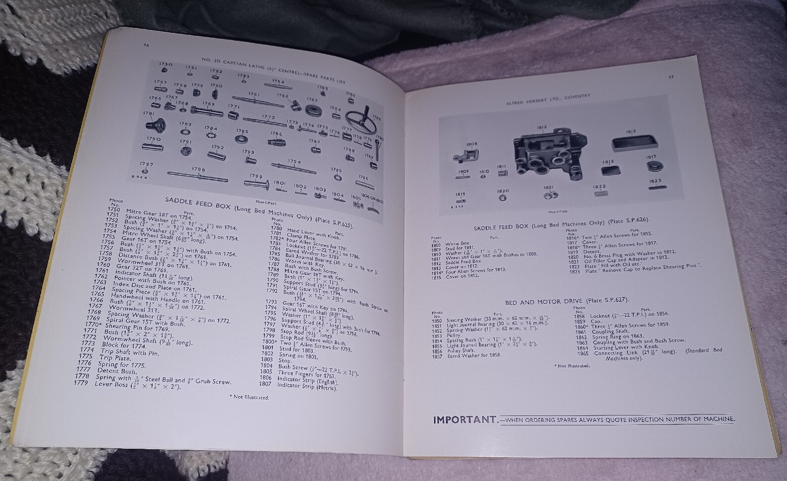 Alfred Herbert Lathe No. 2d Capstan Lathe Spare Parts List Book 1st Ed ORIGINAL