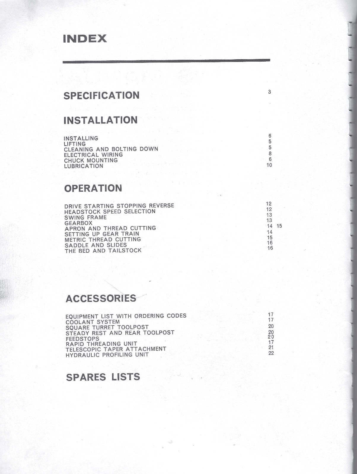 Operator Instruction Manual Fits Colchester 15′ Lathe