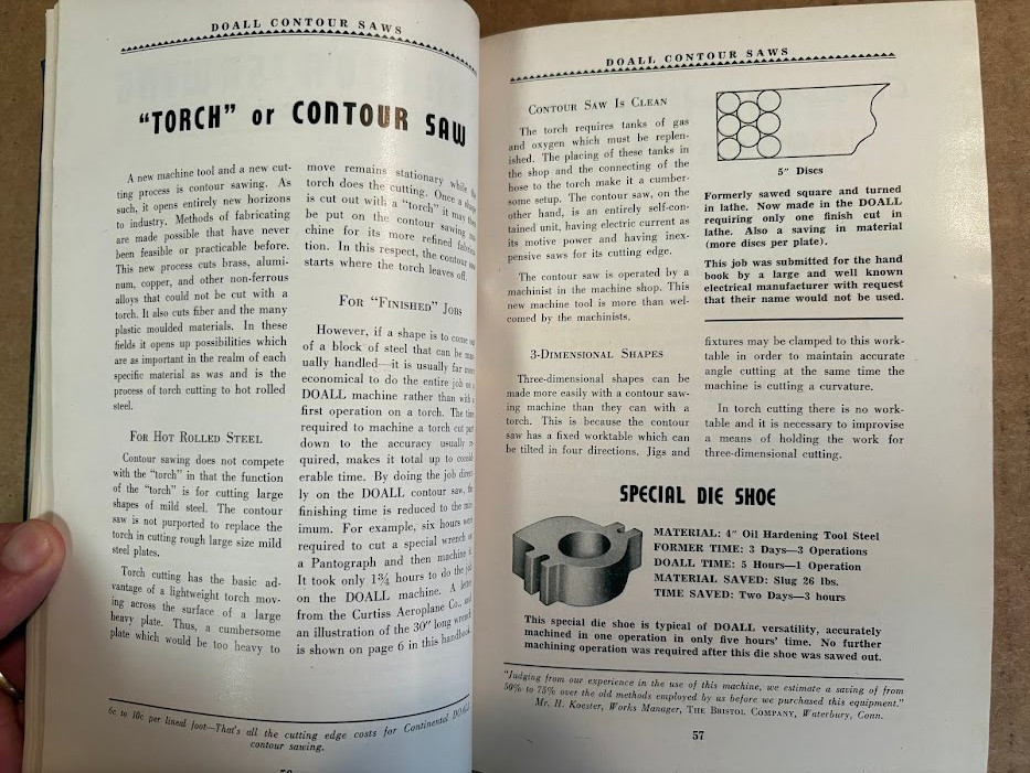 Vth Doall Service Co Manual c1943 10th Edition Contour Saws Catalog Machine Tool