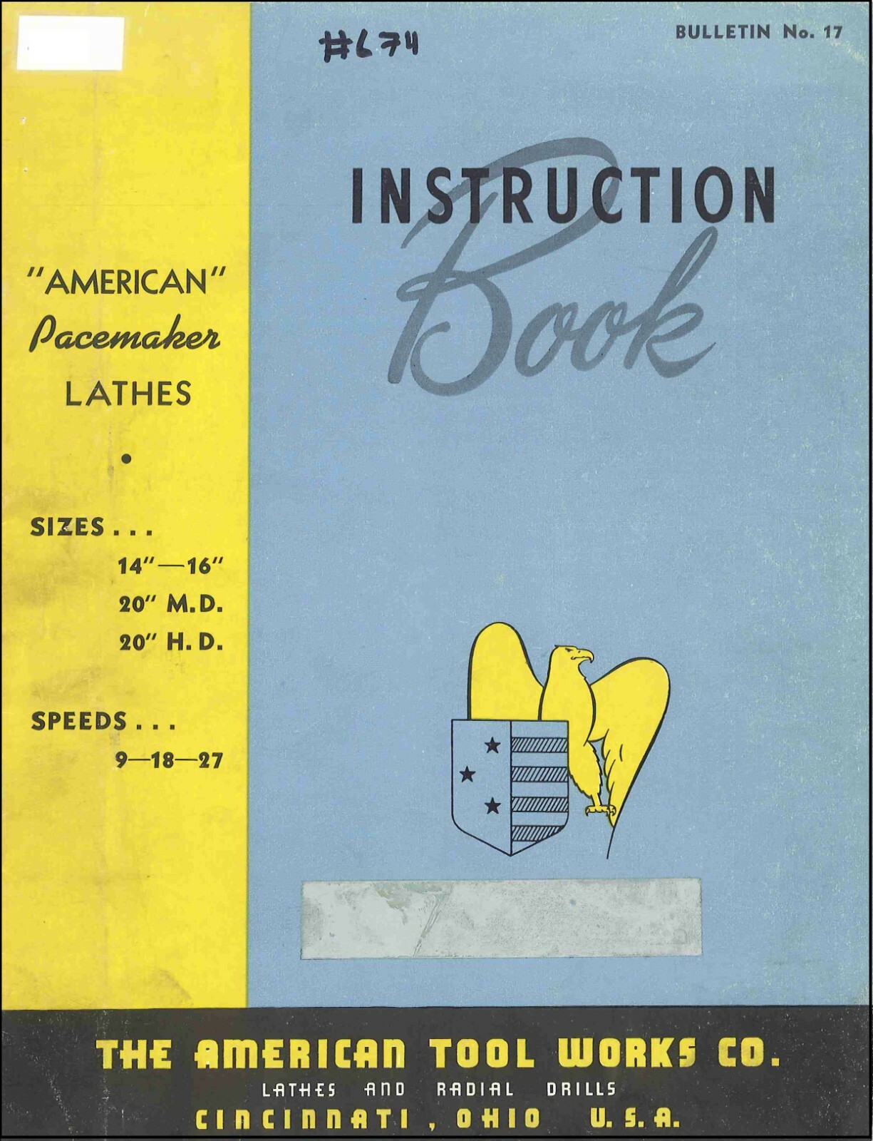 Lathes Instruction Manual Fits American Pacemaker 14 & 16 inch 9,18,27 Speeds