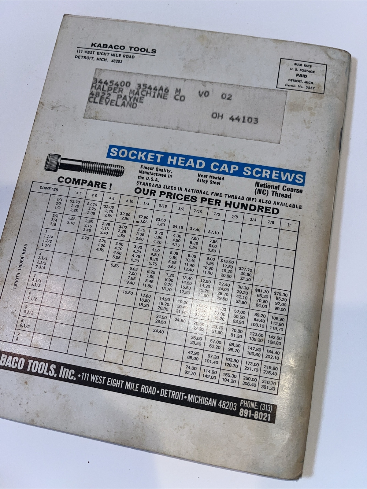 KABACO KBC MACHINIST INDUSTRIAL TOOLS CATALOG 110 Pages DRILLS SAWS TAPS 1973