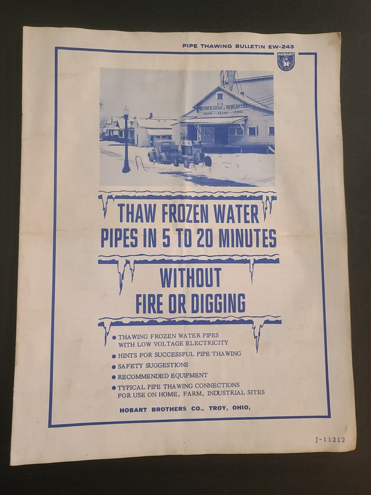 Hobart Pipe Thawing Equipment Methods Instructions How To Bulletin