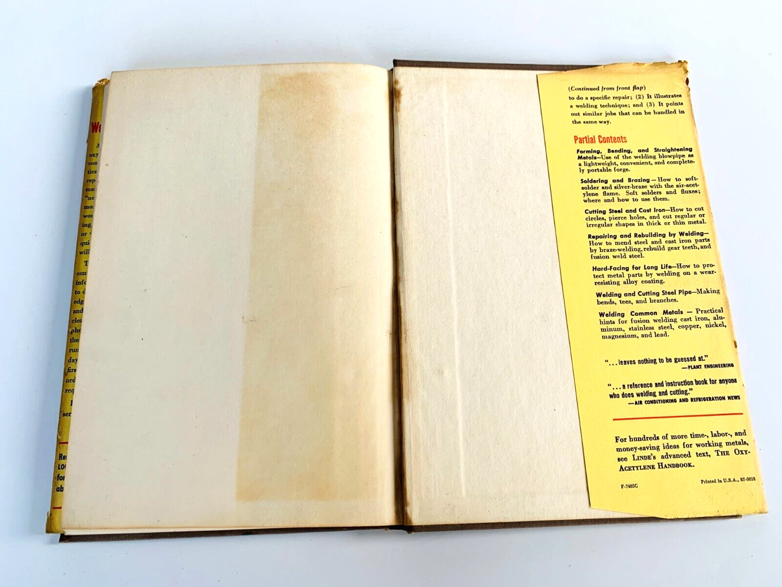 LINDE WELDING AND CUTTING MANUAL book 1957 Operations Metal Fabrication VINTAGE