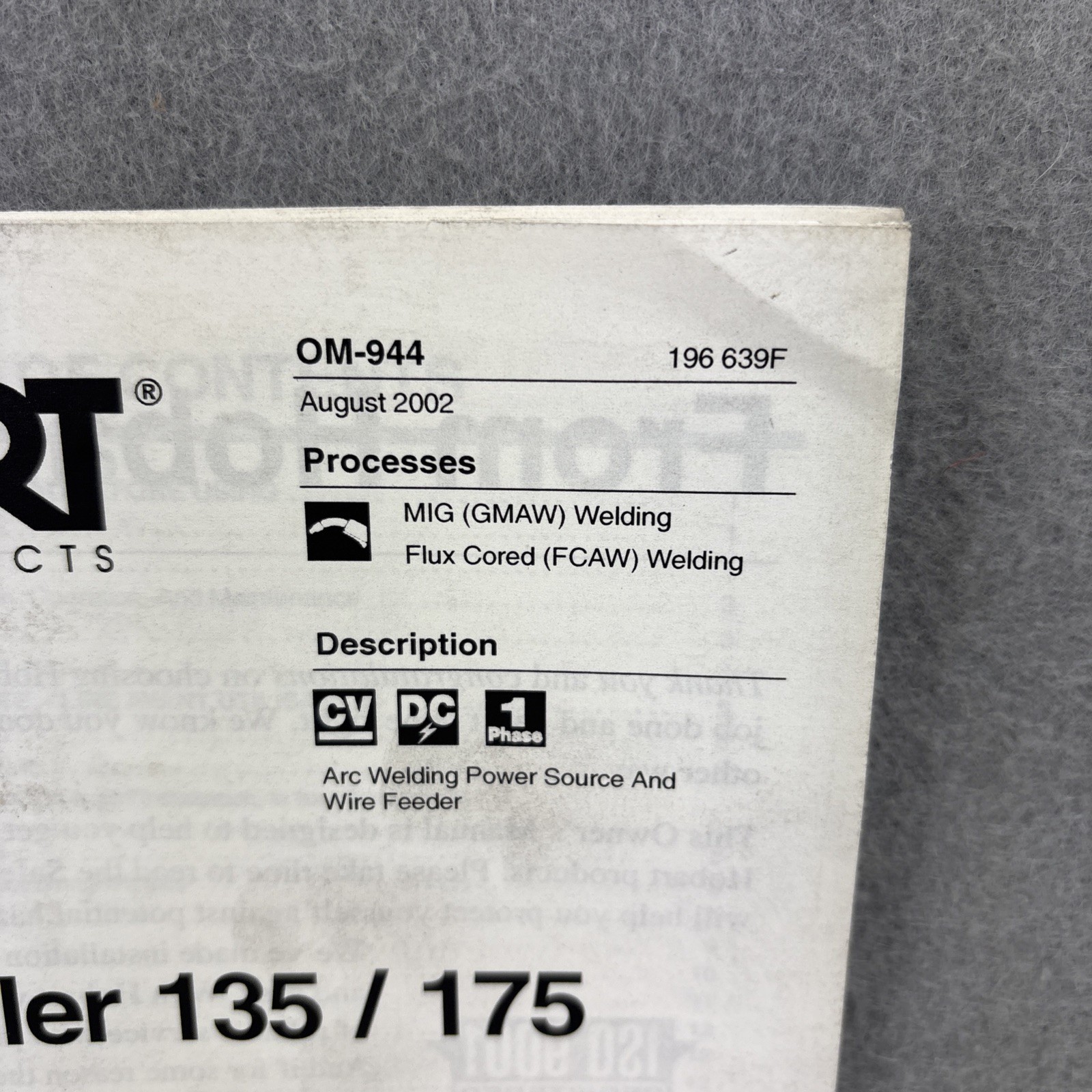 Hobart Welding Handler 135/175 & H-10 Gun Owner’s Operators Manual OM -944