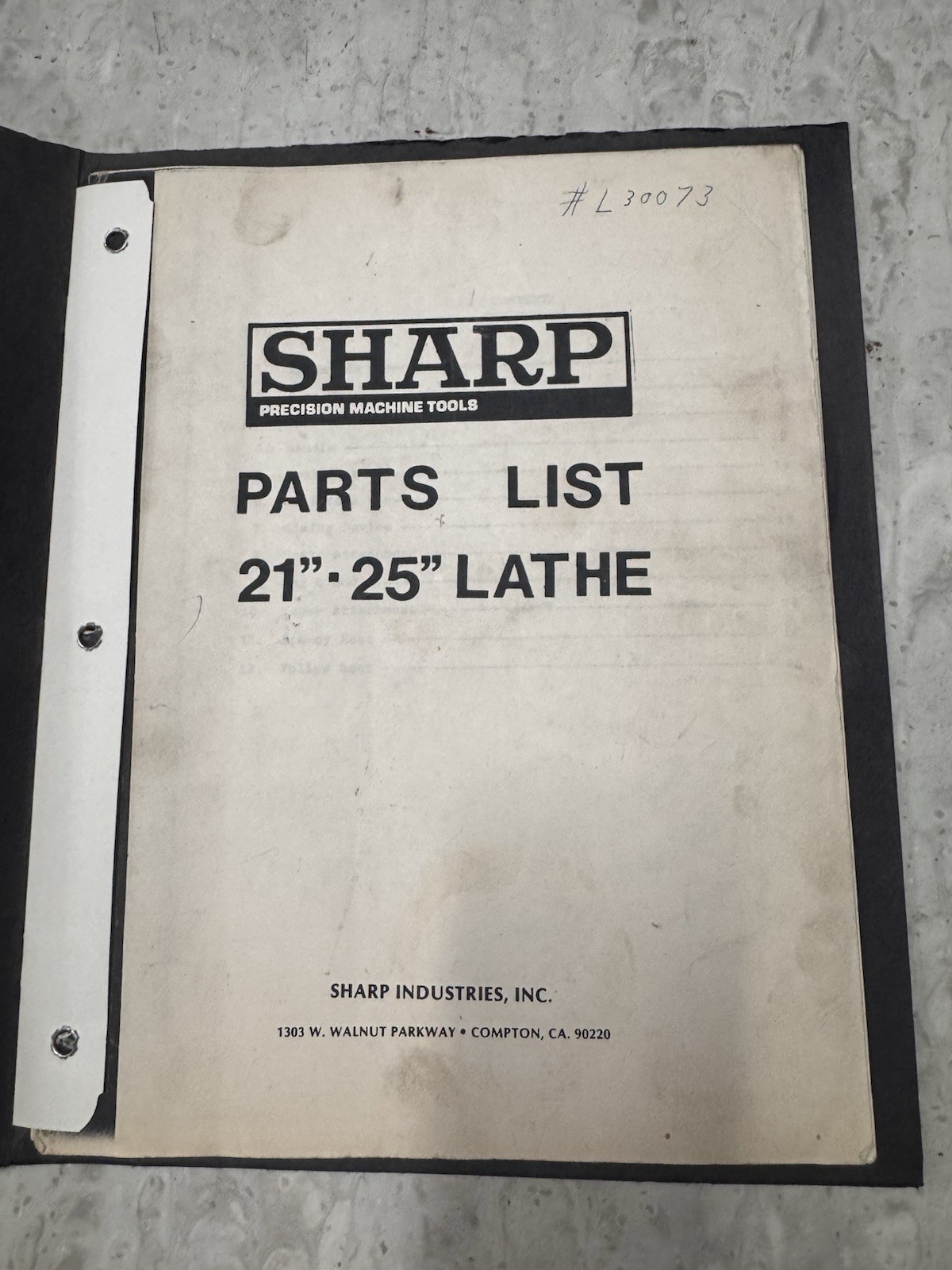 SHARP 21”-25” High Precision Metal Lathe Operator Parts List