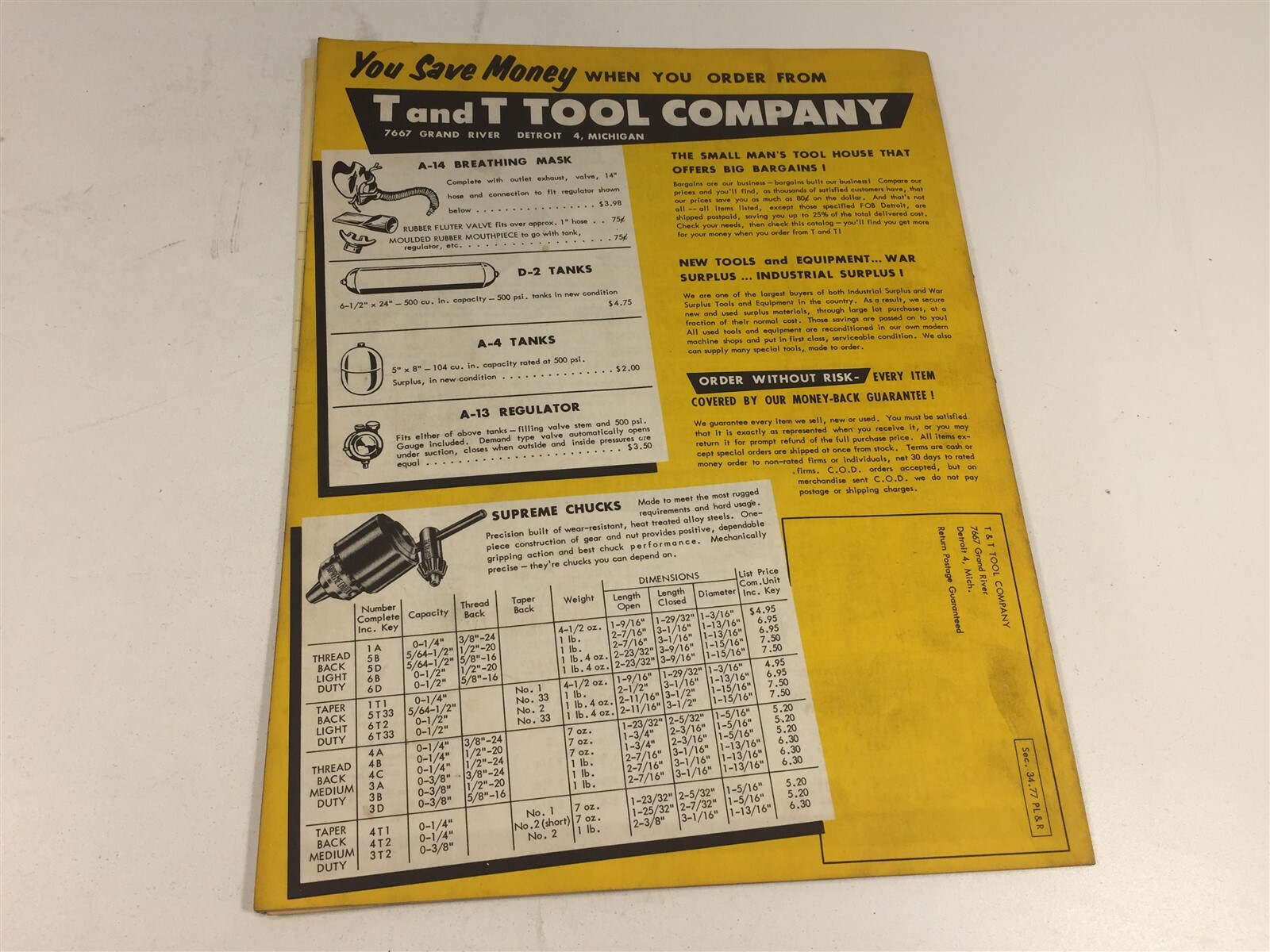 Vintage 1977 T and T Tool Company Catalog Detroit Michigan