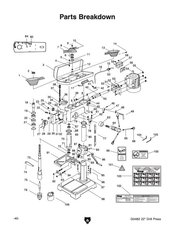 Owner’s Manual & Operating Instructions Grizzly 22” Drill Press – Models G0482