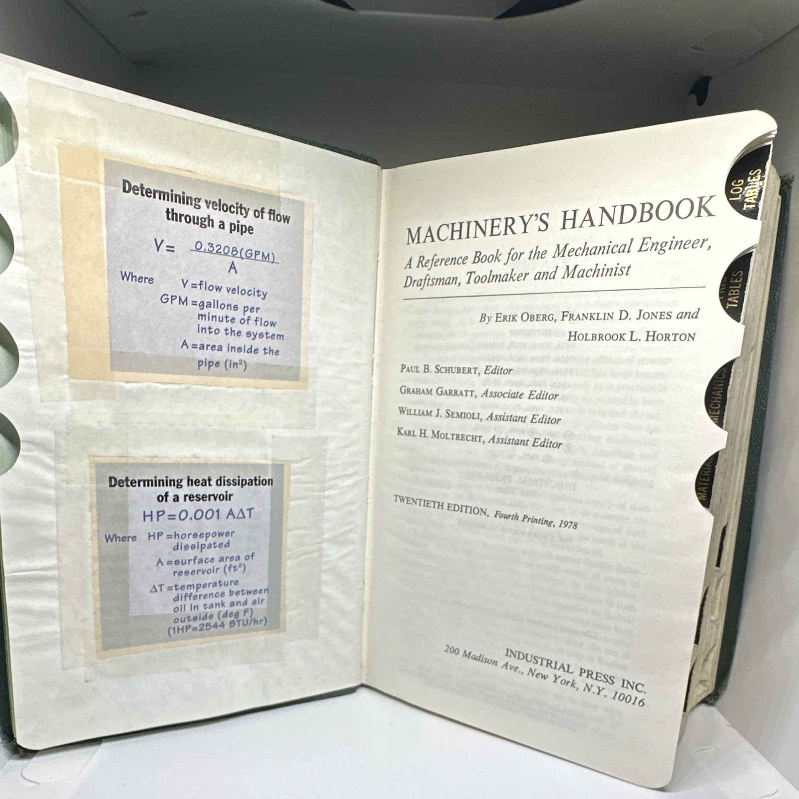 Industrial Press Machinery’s Handbook 20th Edition, Fourth Printing, 1978