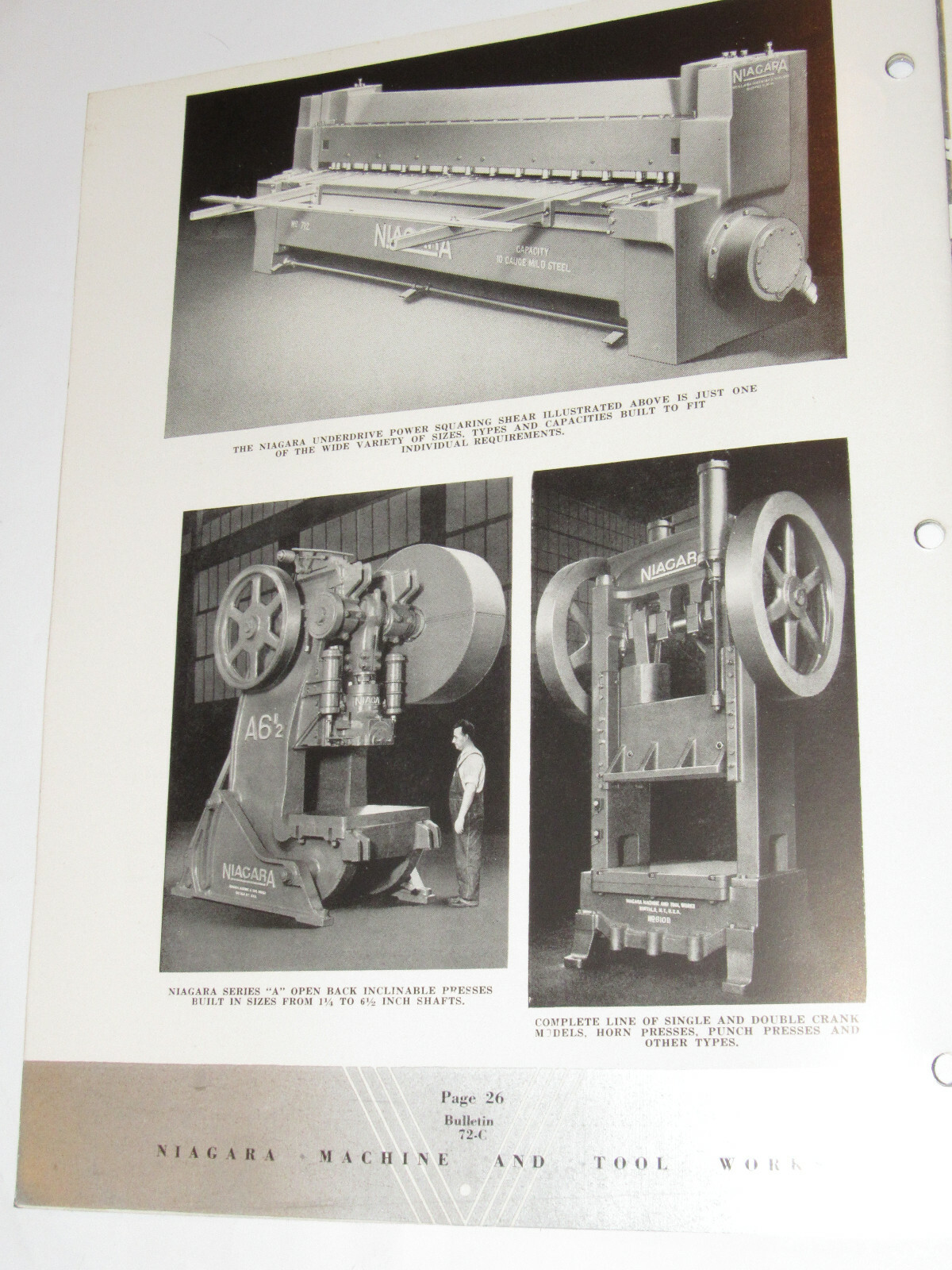 VINTAGE 1940s NIAGARA POWER SQUARING SHEARS BROCHURE! CAPACITY! PICTURES/SPECS
