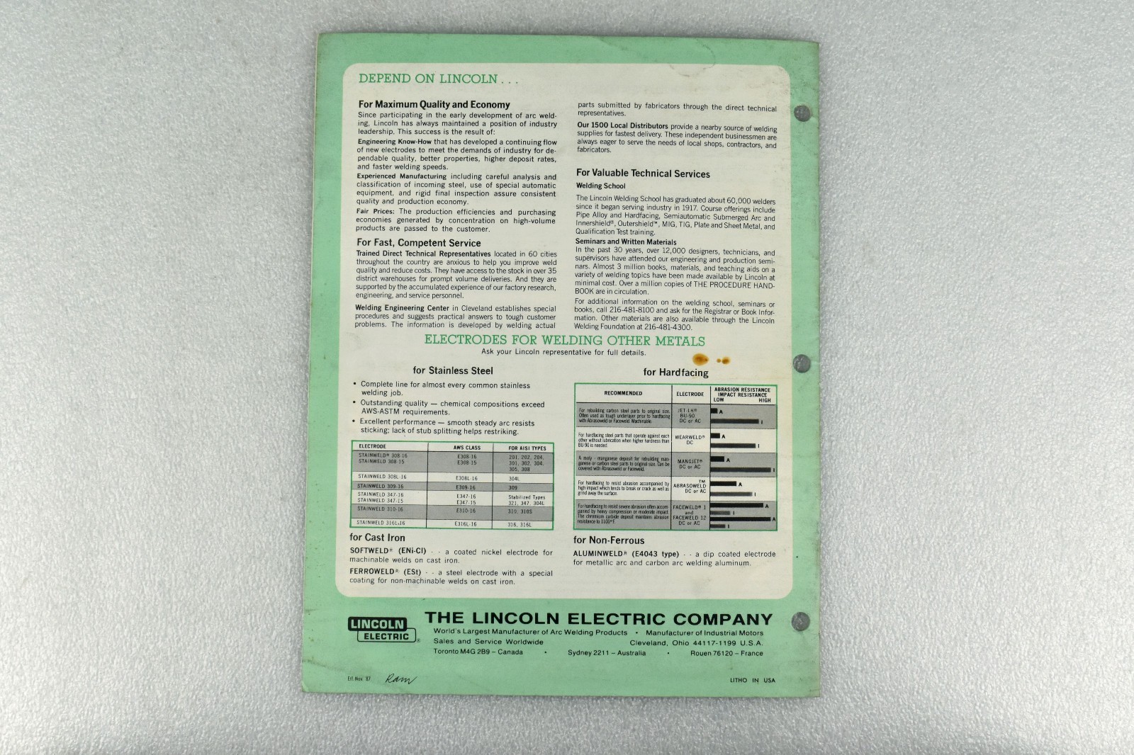 Lincoln Electric Weldirectory Carbon Alloy Electrodes Reference Guide M210 1987